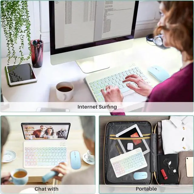 Alt view image 3 of 7 - Bluetooth Keyboard and Mouse Combo for iPad - Rechargeable Wireless Keyboard & Mouse with 7-Color Backlit Compatible with iPad 9th/8th Gen, iPad Pro/Air/Mini, iPhone14/13/12 Pro,(10 inch Blue)