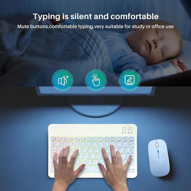 Alt view image 4 of 7 - Bluetooth Keyboard and Mouse Combo for iPad - Rechargeable Wireless Keyboard & Mouse with 7-Color Backlit Compatible with iPad 9th/8th Gen, iPad Pro/Air/Mini, iPhone14/13/12 Pro,(10 inch Blue)