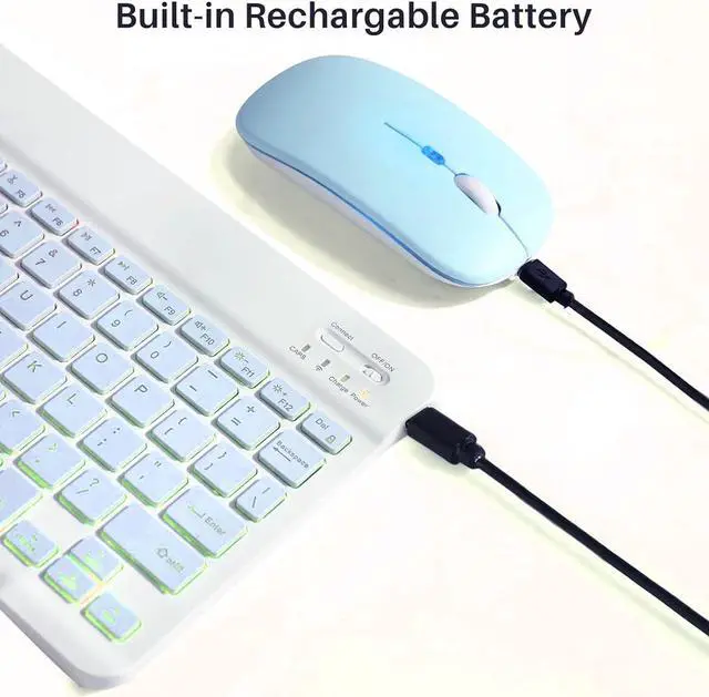 Alt view image 7 of 7 - Bluetooth Keyboard and Mouse Combo for iPad - Rechargeable Wireless Keyboard & Mouse with 7-Color Backlit Compatible with iPad 9th/8th Gen, iPad Pro/Air/Mini, iPhone14/13/12 Pro,(10 inch Blue)