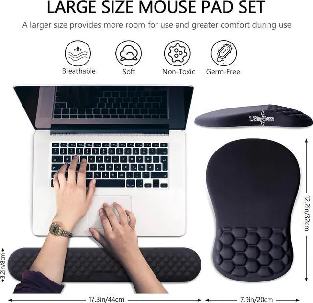 Alt view image 5 of 7 - Mouse Pad Wrist Support, Laokiiy 2 in1 Keyboard Wrist Rest+ Ergonomic Mouse Pad, Non-Slip Wrist Rest for Computer Keyboard, Made Easy Typing & Relieve Wrist PainBlack
