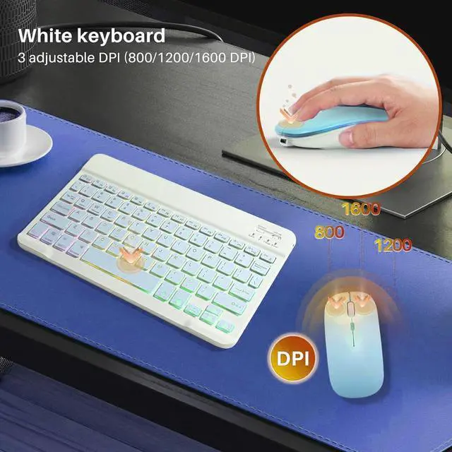 Alt view image 5 of 7 - Bluetooth Keyboard and Mouse Combo for iPad - Rechargeable Wireless Keyboard & Mouse with 7-Color Backlit Compatible with iPad 9th/8th Gen, iPad Pro/Air/Mini, iPhone14/13/12 Pro,(10 inch Blue)