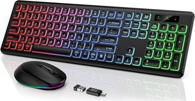 Main image of Wireless Keyboard and Mouse Backlit, Quiet Light Up Keys, Tilt Legs, Sleep Mode - Rechargeable USB Cordless Combo for Computer, iMac, PC, Laptop - by SABLUTE, Black