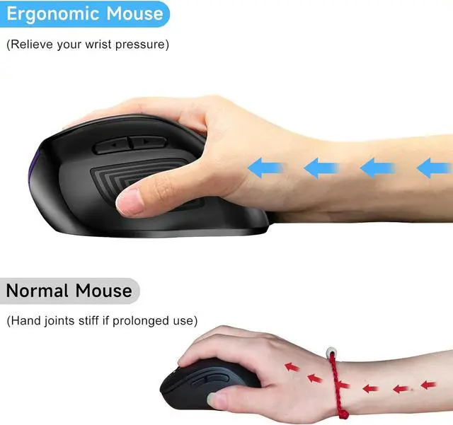 Alt view image 3 of 7 - memzuoix Ergonomic Mouse Wireless,2.4G Optical Cordless Mice with 800/1200/1600 DPI,Vertical Computer Wireless Mouse for Laptop, Mac,PC,Desktop (for Right Hand, Large),Purple Mouse