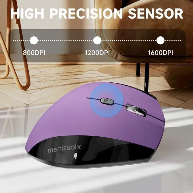 Alt view image 5 of 7 - memzuoix Ergonomic Mouse Wireless,2.4G Optical Cordless Mice with 800/1200/1600 DPI,Vertical Computer Wireless Mouse for Laptop, Mac,PC,Desktop (for Right Hand, Large),Purple Mouse