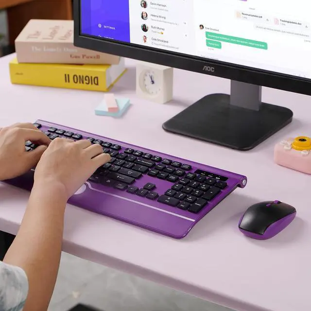 Alt view image 2 of 7 - Wireless Keyboard and Mouse, KOPJIPPOM Purple Keyboard and Mouse with Wrist Rest, 2.4G Silent Cordless Full-Size Keyboard Mouse Combo for Windows Computers Desktop, Laptop, PC