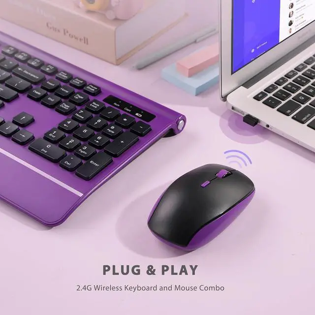 Alt view image 5 of 7 - Wireless Keyboard and Mouse, KOPJIPPOM Purple Keyboard and Mouse with Wrist Rest, 2.4G Silent Cordless Full-Size Keyboard Mouse Combo for Windows Computers Desktop, Laptop, PC