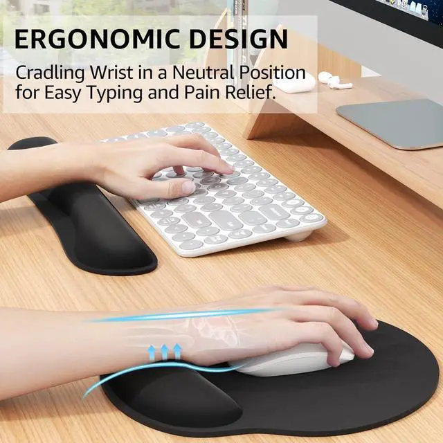 Alt view image 2 of 6 - Ergonomic Mouse Pad with Wrist Rest Comfortable Keyboard Wrist Rest Memory Foam Wrist Rest for Computer Keyboard Mouse Pad Set for Easy Typing & Pain Relief for Office & Home Black