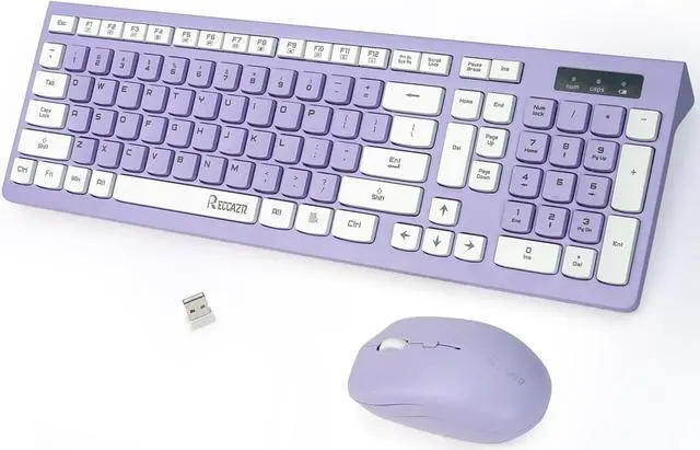 Main image of Wireless Keyboard and Mouse Combo, Full-Sized Wireless Keyboard and Adjustable DPI Mouse, 2.4GHz USB Receiver, Wireless Keyboard and Mouse for PC, Windows, Desktop, Laptop (Purple)