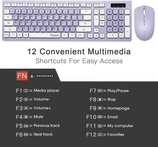 Alt view image 2 of 7 - Wireless Keyboard and Mouse Combo, Full-Sized Wireless Keyboard and Adjustable DPI Mouse, 2.4GHz USB Receiver, Wireless Keyboard and Mouse for PC, Windows, Desktop, Laptop (Purple)