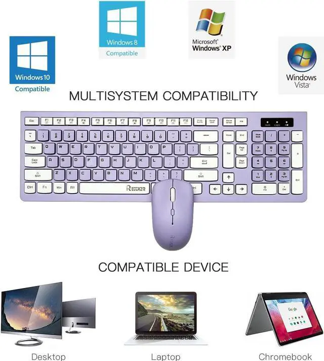 Alt view image 7 of 7 - Wireless Keyboard and Mouse Combo, Full-Sized Wireless Keyboard and Adjustable DPI Mouse, 2.4GHz USB Receiver, Wireless Keyboard and Mouse for PC, Windows, Desktop, Laptop (Purple)