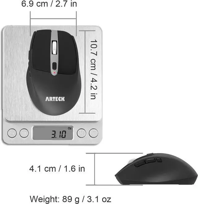 Alt view image 6 of 7 - Arteck Wireless Mouse, 2.4G USB Wireless Ergonomic Optical Mouse, with Nano USB Receiver Silent Clicking Side Switch Buttons for Computer/Desktop/PC/Laptop and Windows 11/10 Rechargeable Battery