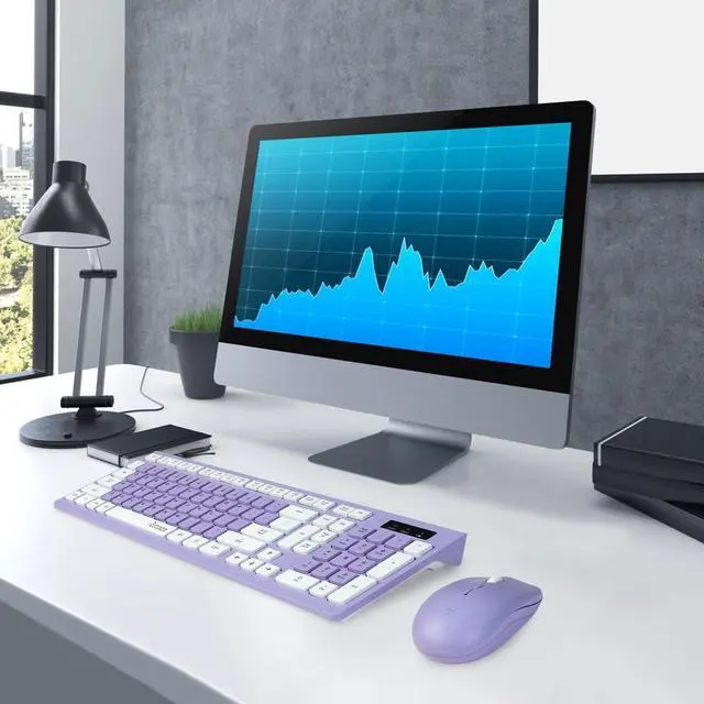Alt view image 6 of 7 - Wireless Keyboard and Mouse Combo, Full-Sized Wireless Keyboard and Adjustable DPI Mouse, 2.4GHz USB Receiver, Wireless Keyboard and Mouse for PC, Windows, Desktop, Laptop (Purple)