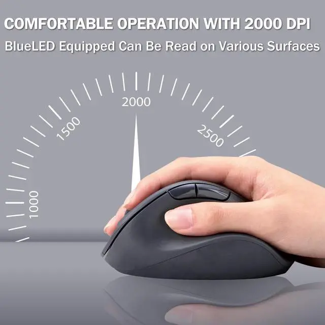 Alt view image 6 of 7 - ELECOM Wireless Ergonomic Shape Mouse, 2.4GHz with Mini USB Receiver, Silent Click, Right Hand 2000DPI, 5 Buttons, Optocal Sensor, Compatible with PC, Mac, Laptop, EX-G, Lsize Black (M-XGL30DBSKBK)