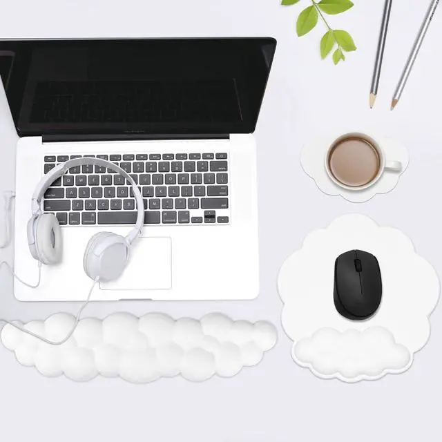 Alt view image 2 of 7 - JIKIOU Cloud Mouse Pads, Exquisite Leather Mouse Pads Wrist Support, Comfortable Memory Foam Wrist Rest for Computer Laptop Mac Gaming Office and Pain Relief White