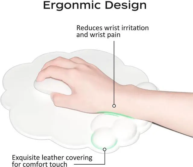 Alt view image 6 of 7 - JIKIOU Cloud Mouse Pads, Exquisite Leather Mouse Pads Wrist Support, Comfortable Memory Foam Wrist Rest for Computer Laptop Mac Gaming Office and Pain Relief White