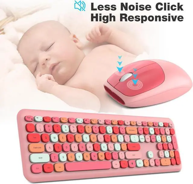 Alt view image 5 of 7 - MOFII Wireless Keyboard and Mouse Combo, Colorful Full Size Keyboard with Number Pad, Silent Cute Wireless Mouse, 2.4GHz Dropout-Free Connection, for PC Laptop Computer (Pink Color)