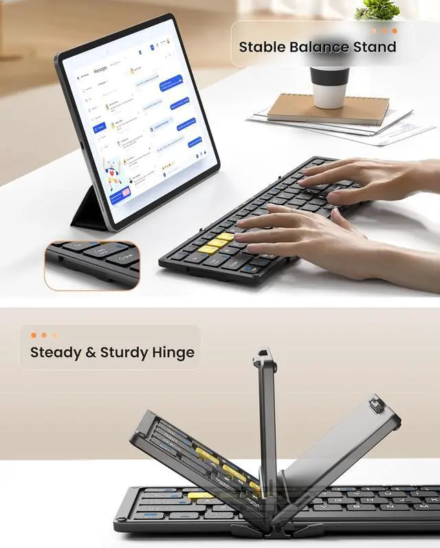 Alt view image 3 of 7 - Foldable Bluetooth Keyboard and Mouse, Portable Folding Pocket Keyboard Mouse Combo with Numeric Keypad for Business and Travel for Phone Tablet Laptop (2.4G+Dual BT)