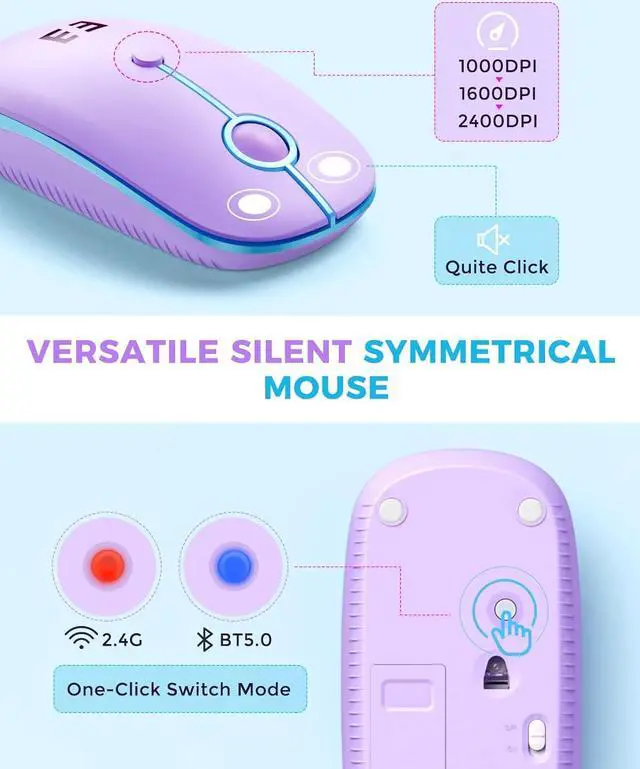 Alt view image 4 of 7 - seenda Bluetooth Keyboard and Mouse for iPad, CTU-301 Multi-Device Bluetooth + 2.4G Wireless Keyboard Mouse with Tablet Holder for MacBook/Windows Computer, iOS/Andriod Tablet Phone, Blue & Purple