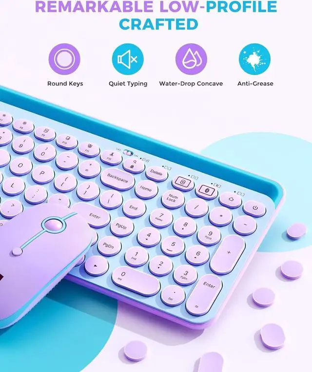 Alt view image 5 of 7 - seenda Bluetooth Keyboard and Mouse for iPad, CTU-301 Multi-Device Bluetooth + 2.4G Wireless Keyboard Mouse with Tablet Holder for MacBook/Windows Computer, iOS/Andriod Tablet Phone, Blue & Purple