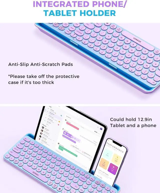 Alt view image 3 of 7 - seenda Bluetooth Keyboard and Mouse for iPad, CTU-301 Multi-Device Bluetooth + 2.4G Wireless Keyboard Mouse with Tablet Holder for MacBook/Windows Computer, iOS/Andriod Tablet Phone, Blue & Purple