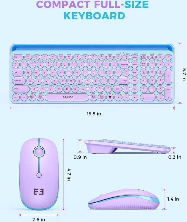 Alt view image 6 of 7 - seenda Bluetooth Keyboard and Mouse for iPad, CTU-301 Multi-Device Bluetooth + 2.4G Wireless Keyboard Mouse with Tablet Holder for MacBook/Windows Computer, iOS/Andriod Tablet Phone, Blue & Purple