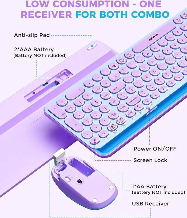 Alt view image 7 of 7 - seenda Bluetooth Keyboard and Mouse for iPad, CTU-301 Multi-Device Bluetooth + 2.4G Wireless Keyboard Mouse with Tablet Holder for MacBook/Windows Computer, iOS/Andriod Tablet Phone, Blue & Purple
