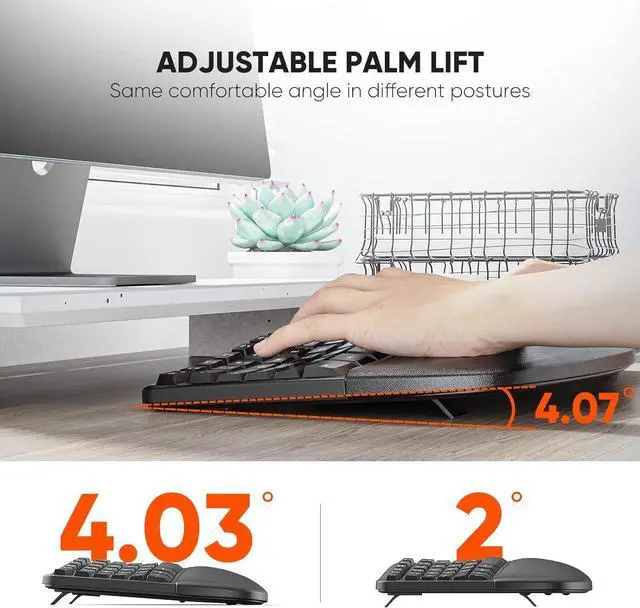 Alt view image 4 of 7 - Ergonomic Wireless Keyboard and Mouse, Ergo Keyboard with Vertical Mouse, Split Cushioned Wrist Palm Rest, Natural Typing, Rechargeable, Full Size, Windows/Mac/Computer/Laptop, Black DirectorC