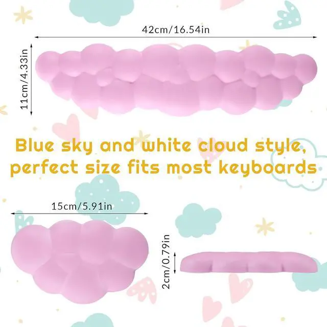 Alt view image 2 of 7 - Cloud Wrist Rest,Keyboard Wrist Rest and Mouse Wrist Rest,Memory Foam Wrist Rest for Computer Keyboard Ergonomic Wrist Rest for Relieve Wrist & Arm Pain,Cute Wrist Rest for Office Computer Laptop