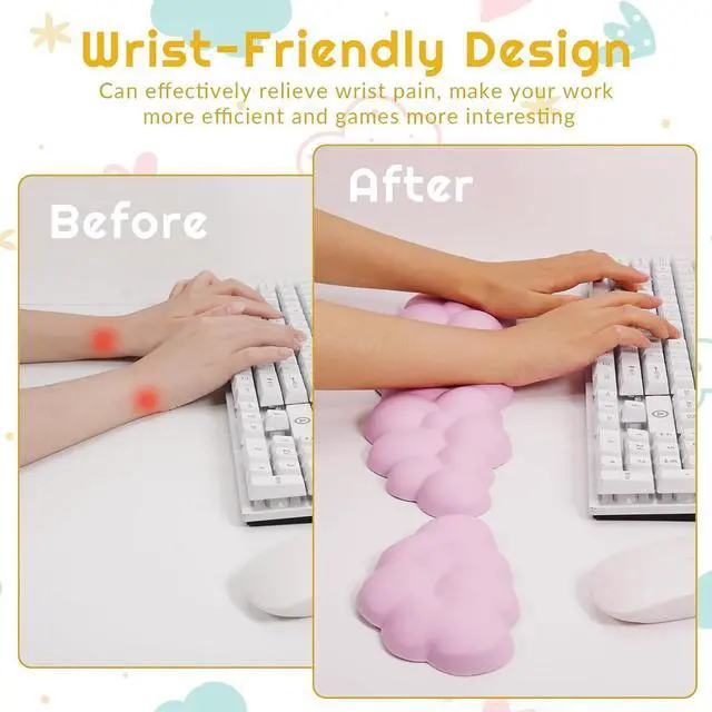 Alt view image 3 of 7 - Cloud Wrist Rest,Keyboard Wrist Rest and Mouse Wrist Rest,Memory Foam Wrist Rest for Computer Keyboard Ergonomic Wrist Rest for Relieve Wrist & Arm Pain,Cute Wrist Rest for Office Computer Laptop