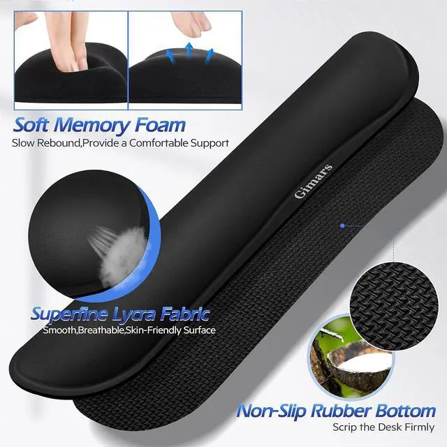 Alt view image 6 of 7 - Gimars 3 in1 Mouse Pad and Keyboard Wrist Rest Set, Large Memory Foam Mouse Pad Wrist Rest Support for Typing Pain Relief, Wrist Rest Set for Gaming, Desk, Office, Home, 31.5x12 inch, Black