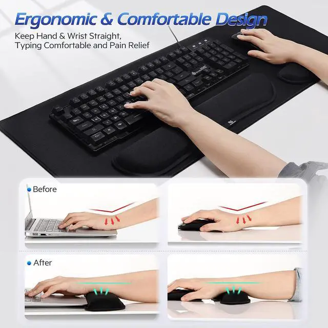 Alt view image 4 of 7 - Gimars 3 in1 Mouse Pad and Keyboard Wrist Rest Set, Large Memory Foam Mouse Pad Wrist Rest Support for Typing Pain Relief, Wrist Rest Set for Gaming, Desk, Office, Home, 31.5x12 inch, Black