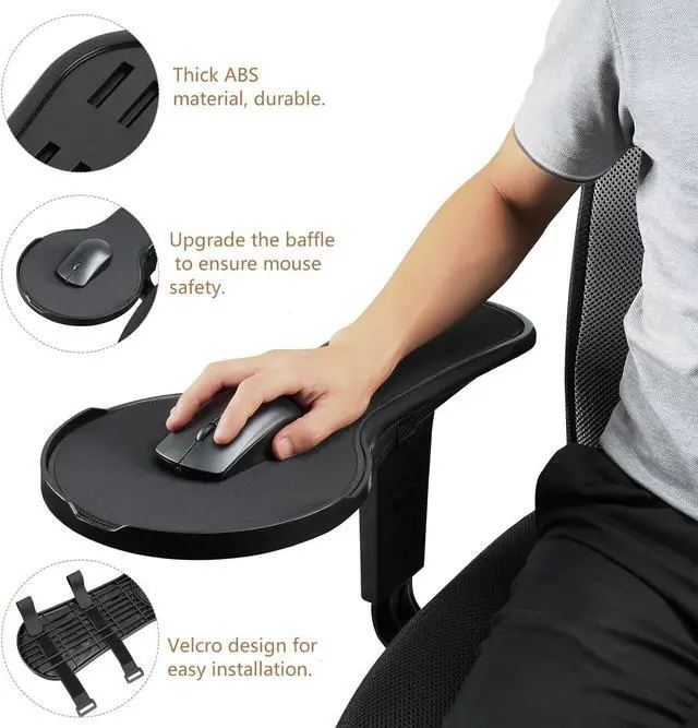 Alt view image 3 of 6 - Ergonomic Adjustable Arm Rest Mouse pad for Chair, Mouse Extension Platform Tray with Mouse Baffle to Prevent Falling, Attaches to Chair, Black (BlackYYLL8326)