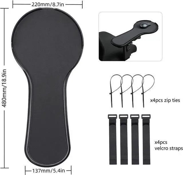 Alt view image 2 of 6 - Ergonomic Adjustable Arm Rest Mouse pad for Chair, Mouse Extension Platform Tray with Mouse Baffle to Prevent Falling, Attaches to Chair, Black (BlackYYLL8326)