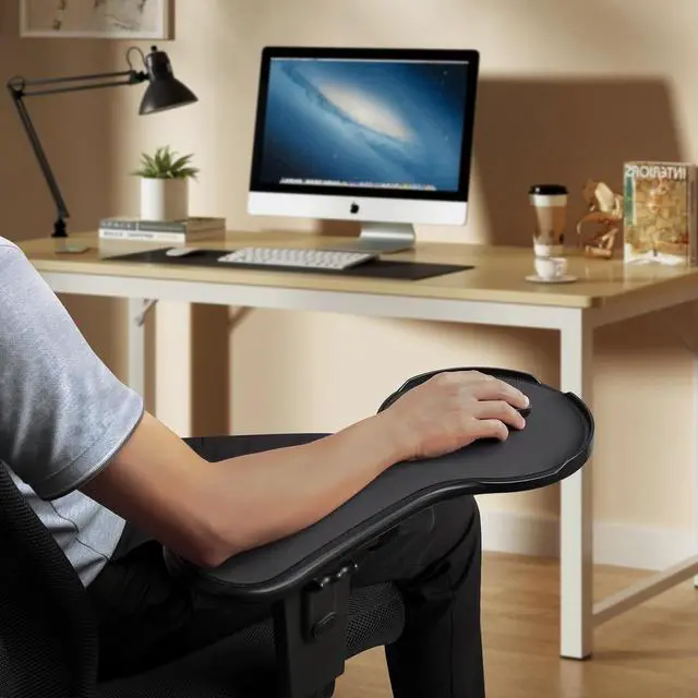 Alt view image 5 of 6 - Ergonomic Adjustable Arm Rest Mouse pad for Chair, Mouse Extension Platform Tray with Mouse Baffle to Prevent Falling, Attaches to Chair, Black (BlackYYLL8326)