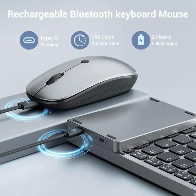 Alt view image 4 of 7 - Foldable Keyboard and Mouse for Laptop, Travel Bluetooth Folding Keyboard Mouse with Portable Case, Rechargeable Keyboard for Business, 2.4G Wireless & Bluetooth, for iPad Tablets Laptop iOS Android