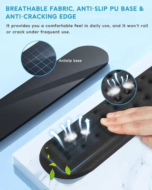 Alt view image 3 of 7 - Keyboard Wrist Rest Wrist Rest for Computer Keyboard Ergonomic Wrist Rest Easy Typing Pain Relief Keyboard Pad Anti-Slip Memory Foam Wrist Support Cushion for Laptop Office Gaming Black