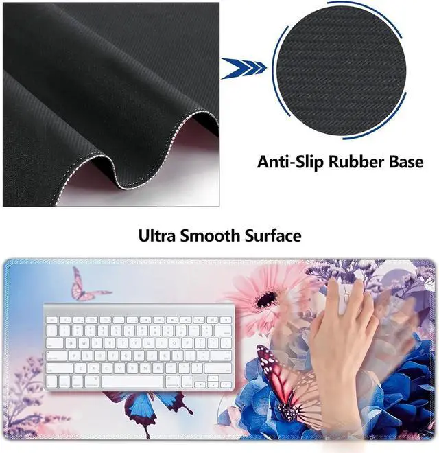 Alt view image 4 of 7 - AIMSA Large Gaming Mouse Pad Set, Keyboard Wrist Rest Support Mouse Pad, Ergonomic Memory Foam Multifunctional Extended Desk Mat 35x15.7in Anti-Slip Rubber Base for Office Home, Butterfly Flower