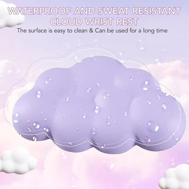 Alt view image 5 of 7 - Keyboard Cloud Wrist Rest 2PCS, High Density Memory Foam Keyboard Palm Rest, Ergonomic Keyboard Pad Wrist Support for Pain Relief, Mouse Pad Rest Support for Office/Computer/Laptop/Gaming/Mac,Purple