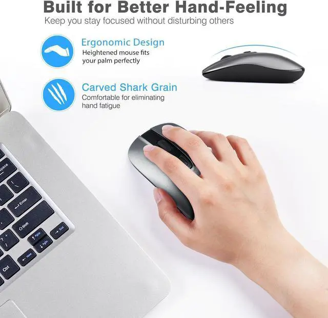 Alt view image 5 of 6 - LeadsaiL Rechargeable Wireless Computer Mouse, 2.4G Portable Slim Cordless Mouse Less Noise for Laptop Optical Mouse with 5 Adjustable DPI Levels USB Mouse for Laptop, Deskbtop, MacBook