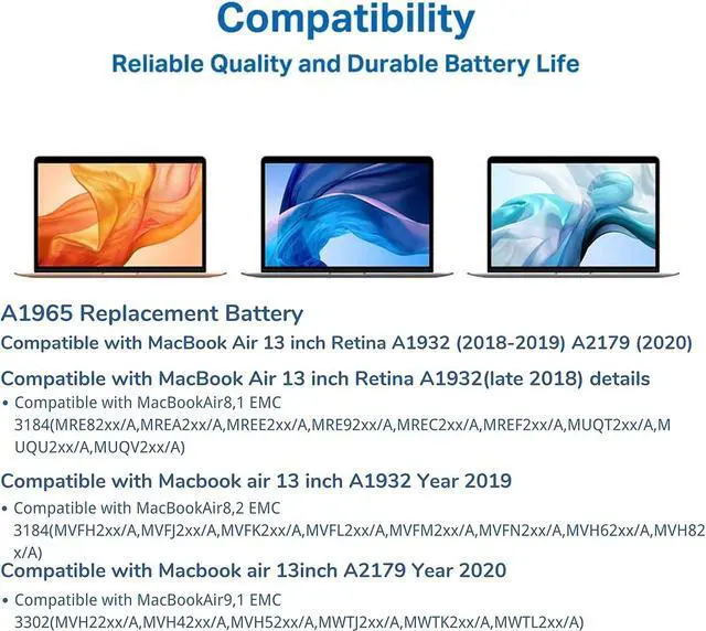 Alt view image 2 of 6 - XINGLT A1932 A2179 Battery Replacement A1965 Battery for MacBook Air 13 inch Retina A1932 (Year 2018-2019) A2179 (Year 2020) EMC 3184 3302,A1965 Laptop Battery