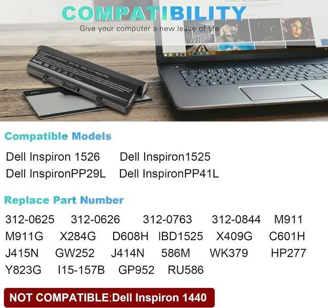 Alt view image 2 of 7 - TREE.NB High Capacity Battery for Dell Inspiron 1545 1526 1525 PP41L PP29L Series Laptop Battery, Fits P/N: GP952 GW252 GW240 X284G RN873 M911 M911G [7800mAh/11.1V/9-Cells]