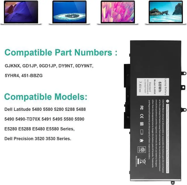 Alt view image 5 of 6 - Futurebatt 68Wh GJKNX Battery Replacement for Dell Latitude 5480 5580 5280 5288 5488 5490 E5280 E5288 E5480 E5580 Series.p/n:Battery GJKNX, GD1JP, 0GD1JP, DY9NT, 0DY9NT, 5YHR4, 451-BBZG