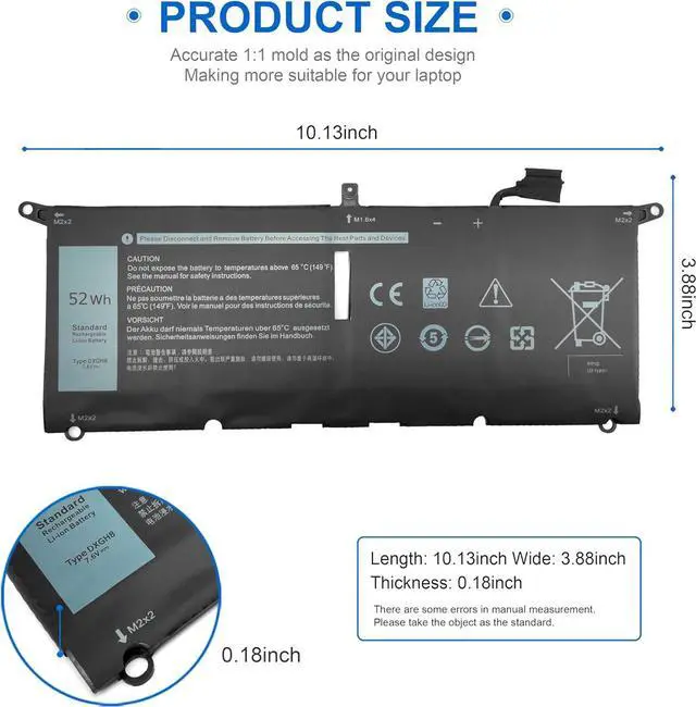 Alt view image 3 of 5 - DXGH8 Battery for Dell XPS 13 9370 9380 2019 Inspiron 13 7390 7391 2-in-1 5390 5391 7490 Latitude 3301 E3301 Vostro 5390 5391 0H754V G8VCF H754V G8VCF6C HK6N5 P113G001 P82G P82G001 0V48RM V48RM 52Wh