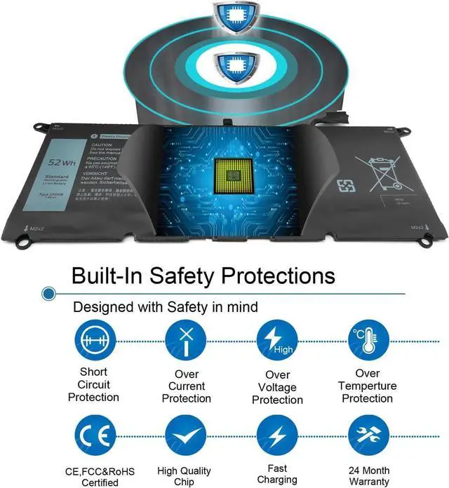 Alt view image 4 of 5 - DXGH8 Battery for Dell XPS 13 9370 9380 2019 Inspiron 13 7390 7391 2-in-1 5390 5391 7490 Latitude 3301 E3301 Vostro 5390 5391 0H754V G8VCF H754V G8VCF6C HK6N5 P113G001 P82G P82G001 0V48RM V48RM 52Wh