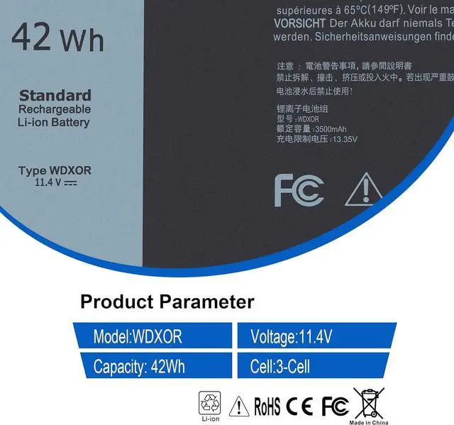 Alt view image 3 of 6 - WDXOR 42Wh Laptop Battery,WDX0R Laptop Battery for Dell Inspiron 5565 5570 7378 5379 5567 5570 P69G P75F001 5567 7573 P69G001 5579 5767 5378 P58F001 7569 P74G 7368 7580 7378 5568 5770 5368 Vostro 5471