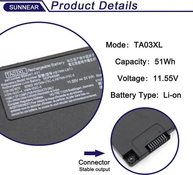 Alt view image 2 of 6 - TA03XL CS03XL 854047-421 Battery for HP EliteBook 745 755 840 848 850 G4 hp ZBook 14U 15U G4 Series HSTNN-LB7J HSTNN-IB7L 854047-1C1 996QA101H TA03051XL HSTNN-172C-4 HSTNN-175C-5 854108-850