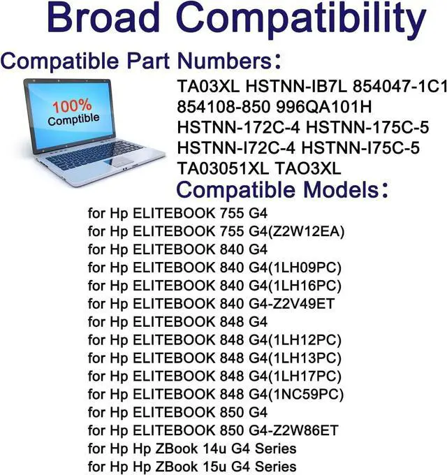 Alt view image 5 of 6 - TA03XL CS03XL 854047-421 Battery for HP EliteBook 745 755 840 848 850 G4 hp ZBook 14U 15U G4 Series HSTNN-LB7J HSTNN-IB7L 854047-1C1 996QA101H TA03051XL HSTNN-172C-4 HSTNN-175C-5 854108-850
