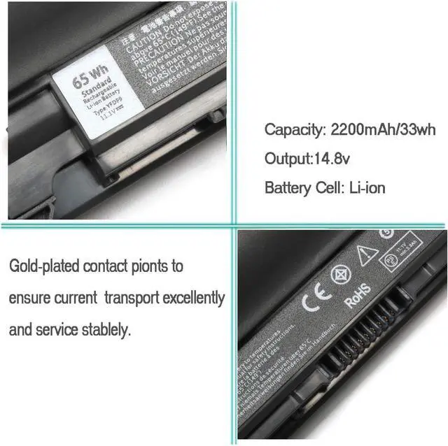 Alt view image 3 of 7 - ROLADA YFDF9 5MTD8 Notebook Battery Replacement for Dell Latitude 3340 3350, V131 2 Series; JR6XC YFOF9 Laptop Batteries-11.1V 65Wh