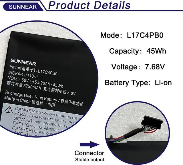 Alt view image 2 of 6 - L17C4PB0 Battery for Lenovo Flex 6-14IKB 6-14ARR IdeaPad 530S-14ARR 530S-14IKB 530S-15IKB Yoga 530-14ARR 530-14IKB XiaoXin Air 14IKBR 15IKBR 15ARR 15IWL Series L17M4PB0 L17C4PB2 5B10Q16066
