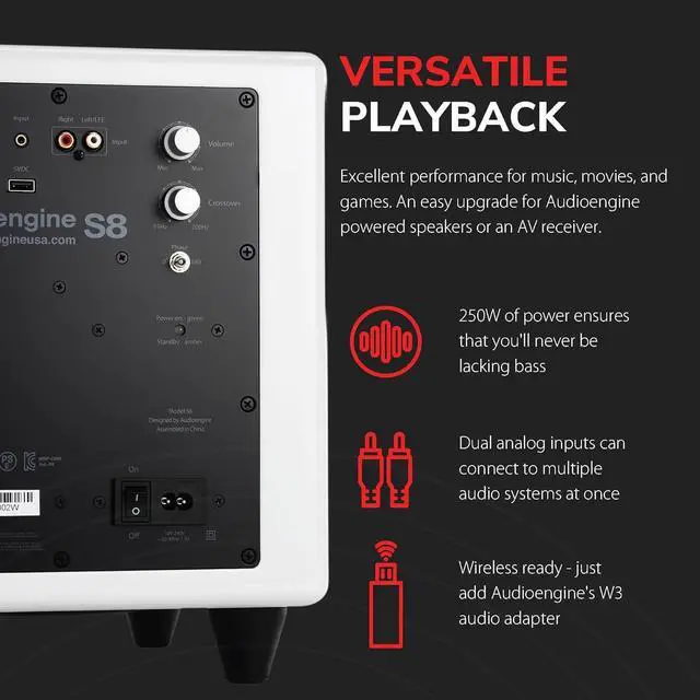 Alt view image 4 of 7 - Audioengine S8 Powered Subwoofer Speaker - 250W 8-inch Home Woofer with Built-in Amplifier and Dual Audio Inputs for Home Audio